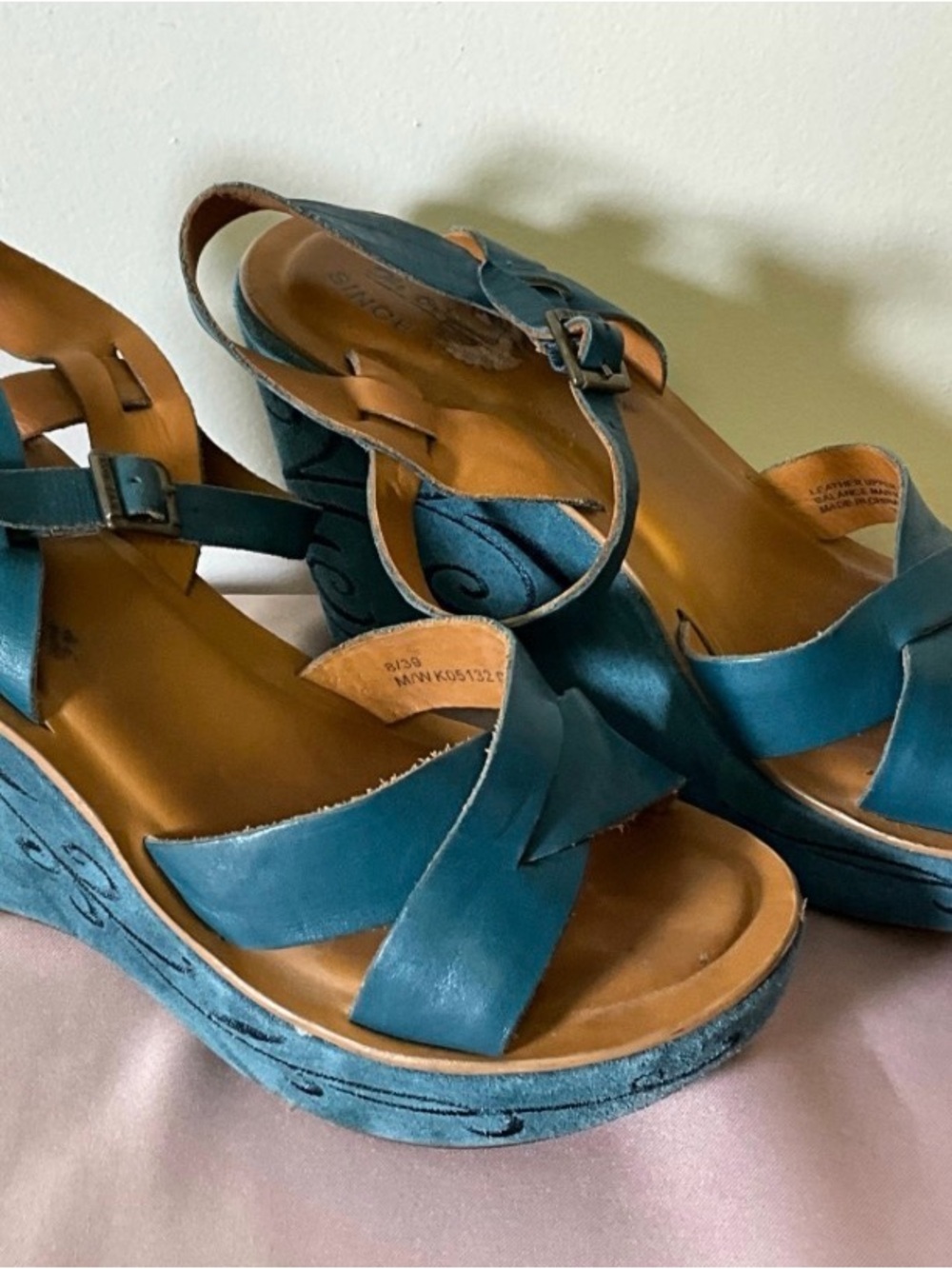 Kork-Ease Teal Leather Platform Sandals for Women - Picture 2 of 7